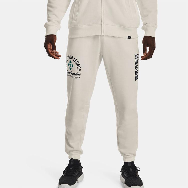 Under Armour Project Rock Graphic Drawstring Joggers Men Bottoms Ivory-White 1377440-130