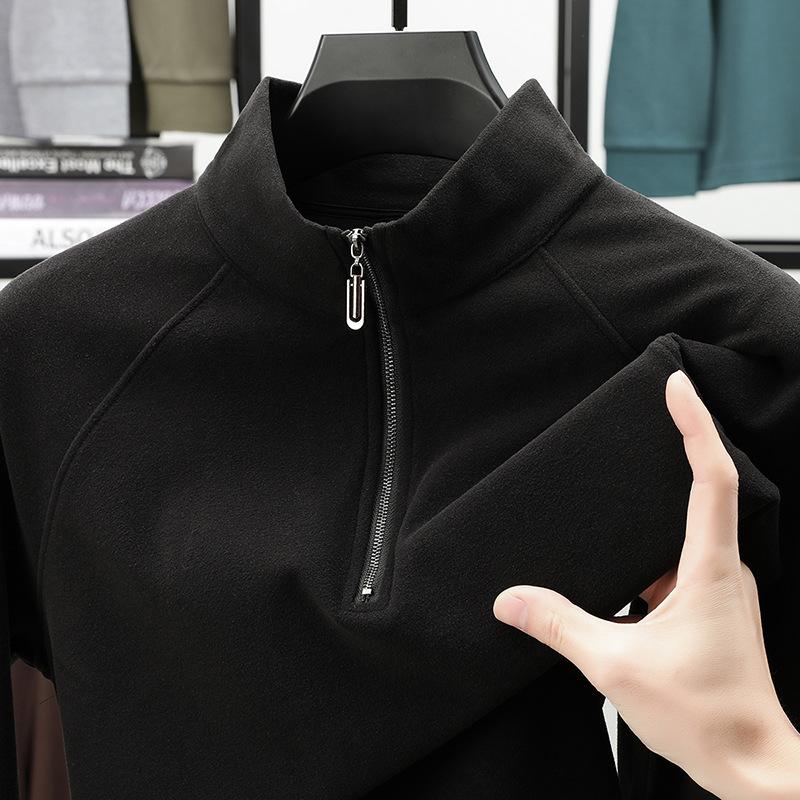 

Мужской однотонный свитшот на молнии Мужская базовая футболка Модная повседневная футболка со стойкой воротником Вельветовый пуловер XXL чёрный