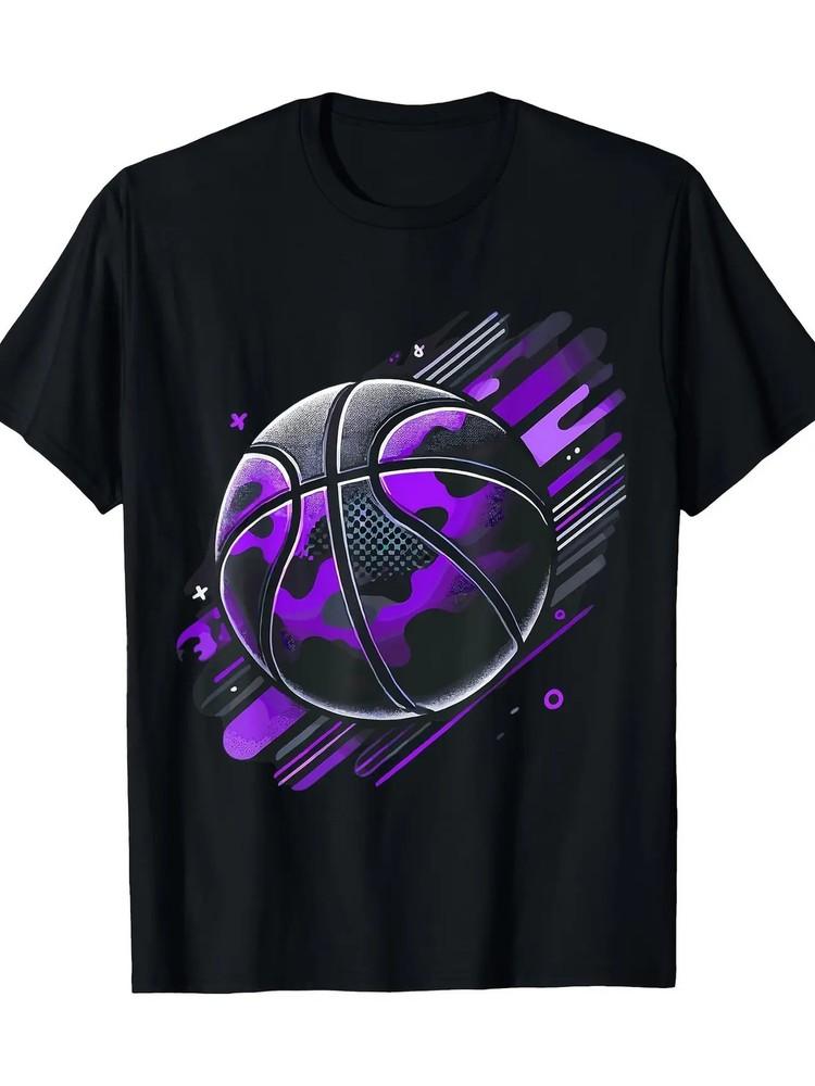 

100% Cotton Men s Black Graphic T-Shirt | Casual Loose Fit with Purple and White 3XL