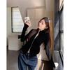 Women's Korean Stand Collar Double Zipper Slim Fit Long Sleeve T-shirt - 2025 Autumn Chic Design