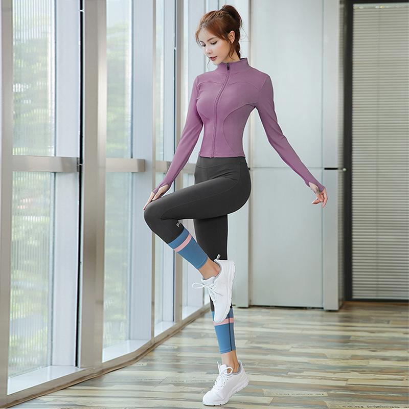 Women's Long-Sleeve Yoga Jacket & High-Waist Pants Set - Nude Peach