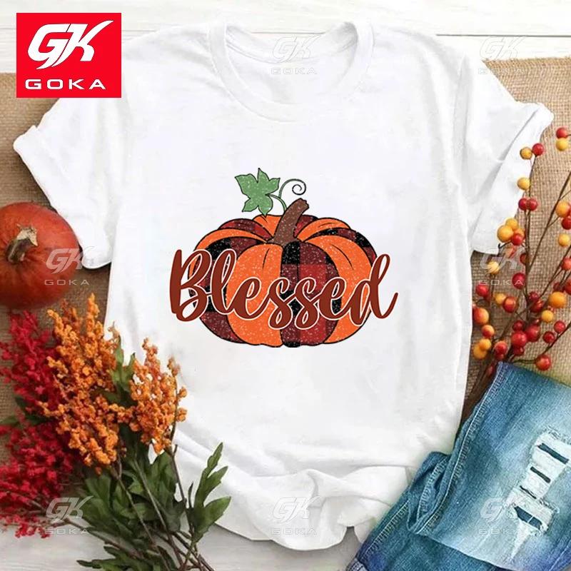

Fashion Fall Pumpkin Blessed Printed Cotton T Shirt Unisex Womens Casual Short Sleeved T Shirts Round Neck Tops Pumpkin Blesse Tees S