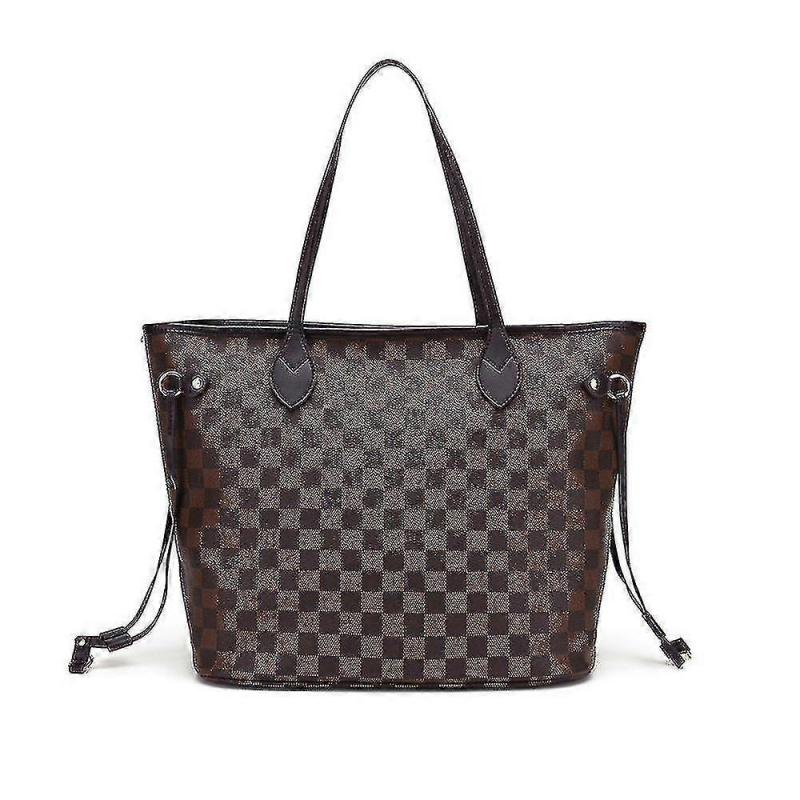 2025 Women Checkered Tote Shoulder Bag Purse Pu Leather Handbag Bag With Inner Pouch-r