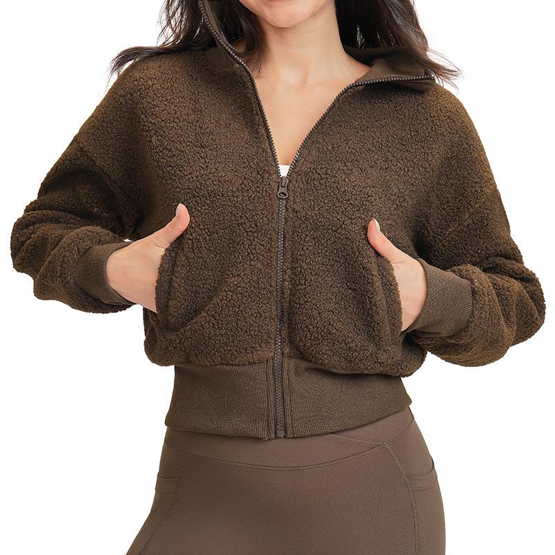 

Women s Fox Fur Fleece Yoga Jacket - Warm Long Sleeve Zip Pocket Top for Outdoor Sports, Running, and Fitness Small