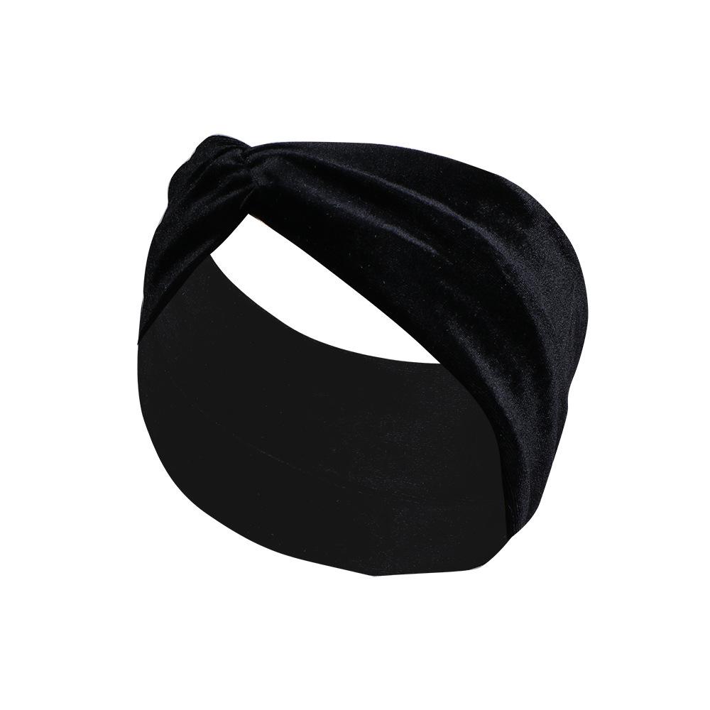 Solid Color Gold Velvet Headband, Hair Accessories Stylish Knotted Cross Elastic Wide Edge Headband Headband