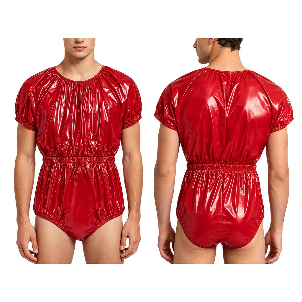 Adaptive Swimwear for Men M-3XL Waterproof Bodysuit Button Crotch Short Sleeve Elastic Waistband Leakproof Jumpsuit for Special Needs