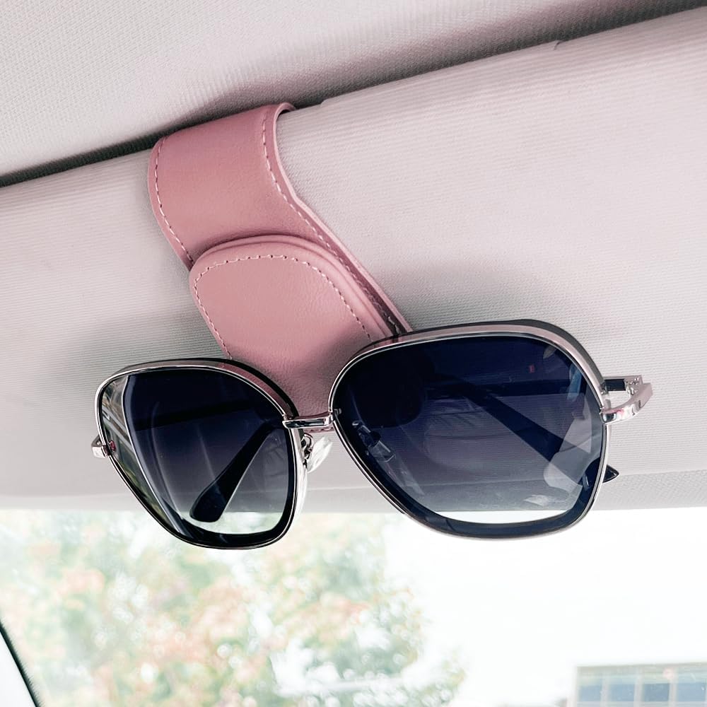2Pcs Sunglass Holder For Car, Magnetic Leather Eyeglass Hanger Clip For Car Sun Visor, Sunglasses Holder And Ticket Card Clip For Car Visor