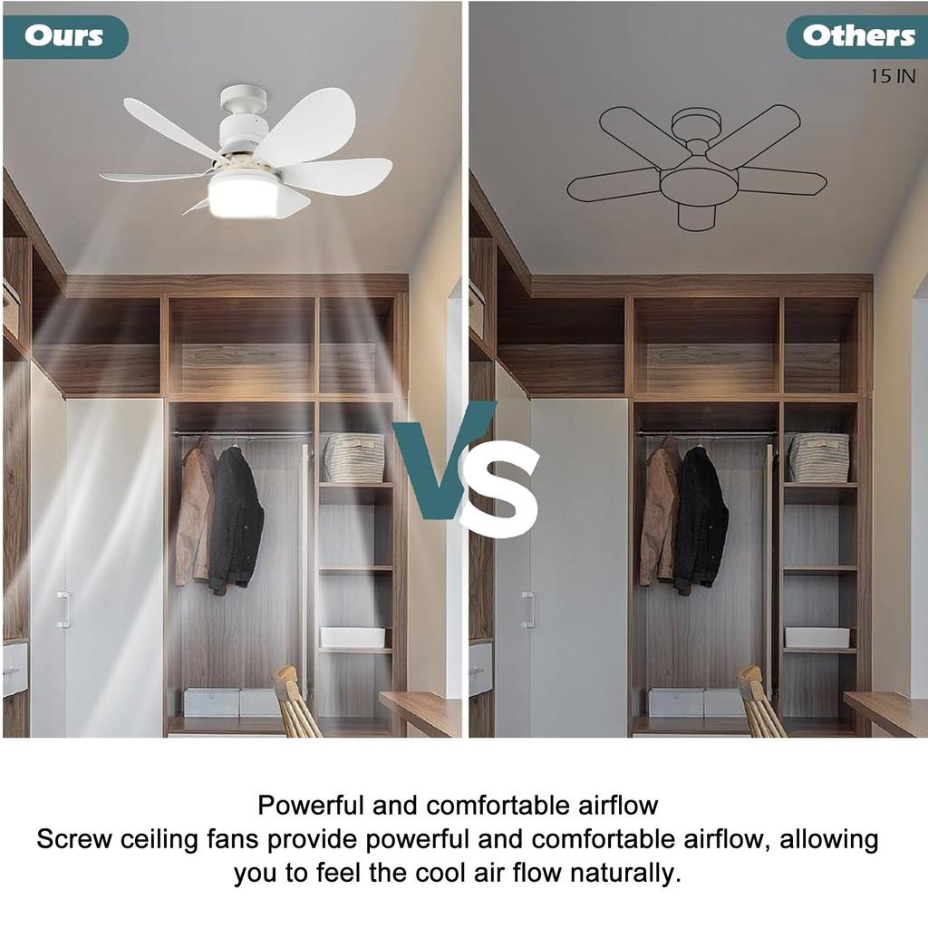 ZK30 Ceiling Fan Light Remote Control E26/E27 Base Dimmable Ceiling Fan with Light for Garage Bathroom Bedroom Kitchen