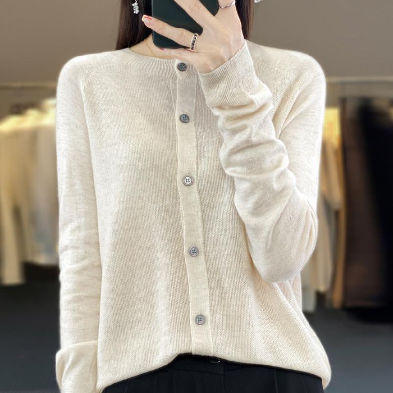 

Women s New Wool Knitted Cardigan for Summer Round Neck Osmanthus Needle Exterior Sun Protection Loose Simple Versatile Top M