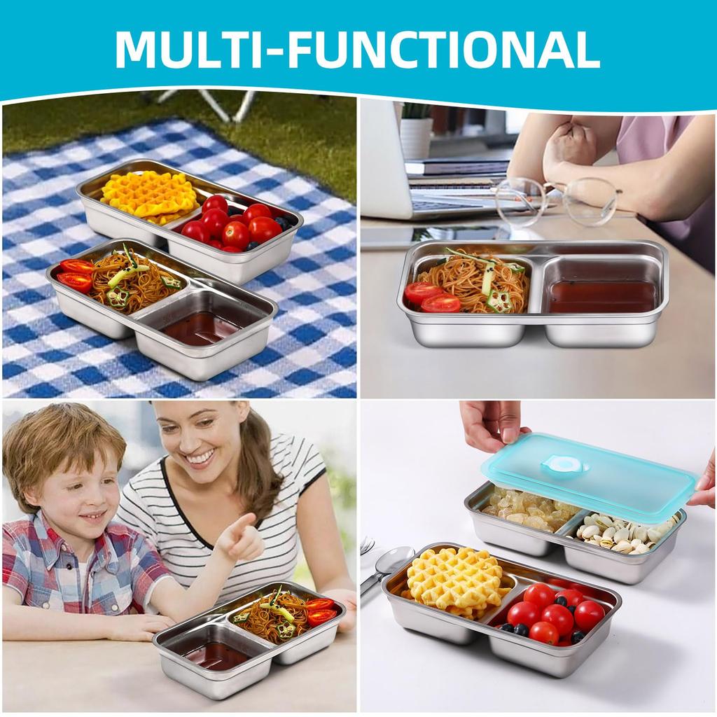 Stainless Steel Snack Containers, Grab and Go Snack Containers Reusable, Double Compartment Food Storage Containers with Lids