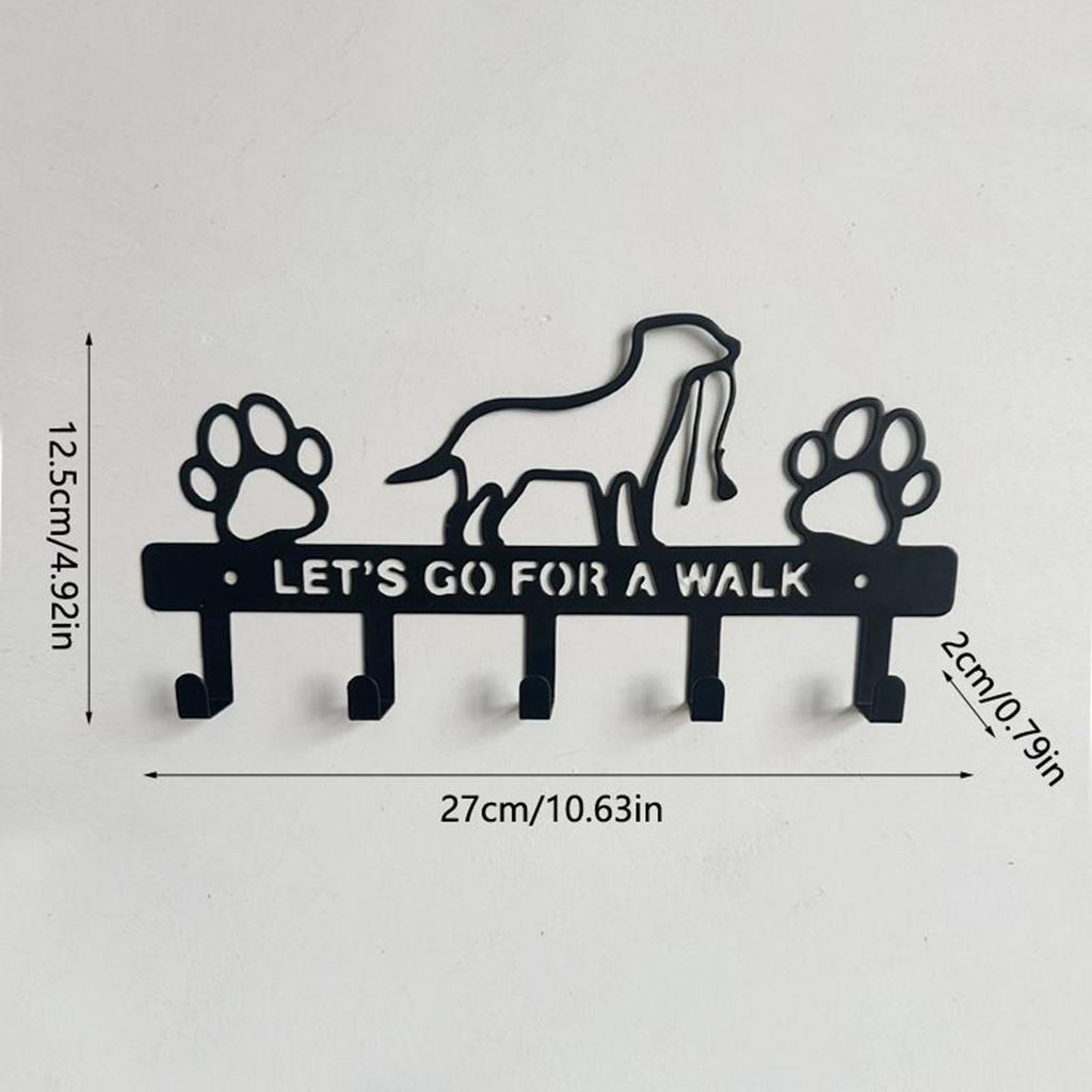 Wall Mounted Key Holder Dog Leash Theme Storage Rack Metal Storage Shelf Black 5-key Storage Hooks For Entryway Door Bathroom