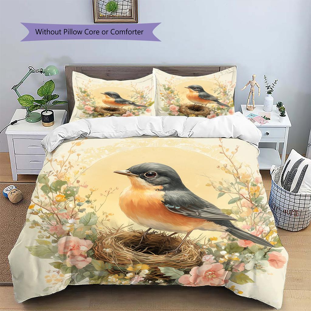 Flower Bird Pattern Bedding Quilt Set  Home Decoration  Gift (1 * duvet cover + 2 * pillowcase  without core)