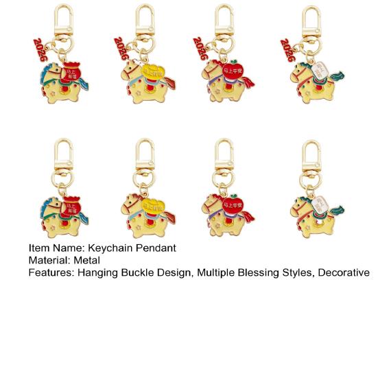 Schlüsselanhänger-Anhänger mit Metall-Federverschluss Buntes Emaille Jahr des Pferdes 2026 Schlüsselanhänger Segen Reich Friedlich Schlüsselring Neujahrsgeschenk