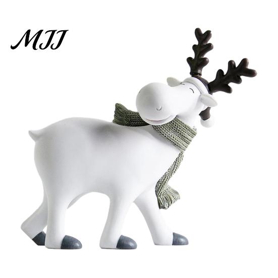 Winter Holiday Desk Ornaments Nordic Minimalist Resin Reindeer Figurine with Knitted Scarf, Cute Healing Deer Statue, Matte White Elk Figurines