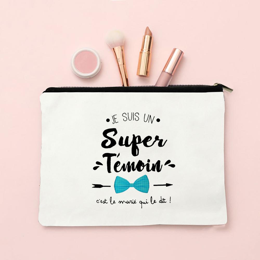 Do You Want To Be My Witness French Print Makeup Bag Female Neceser Toiletry Storage Linen Zipper Bags Wedding Gift for Witness