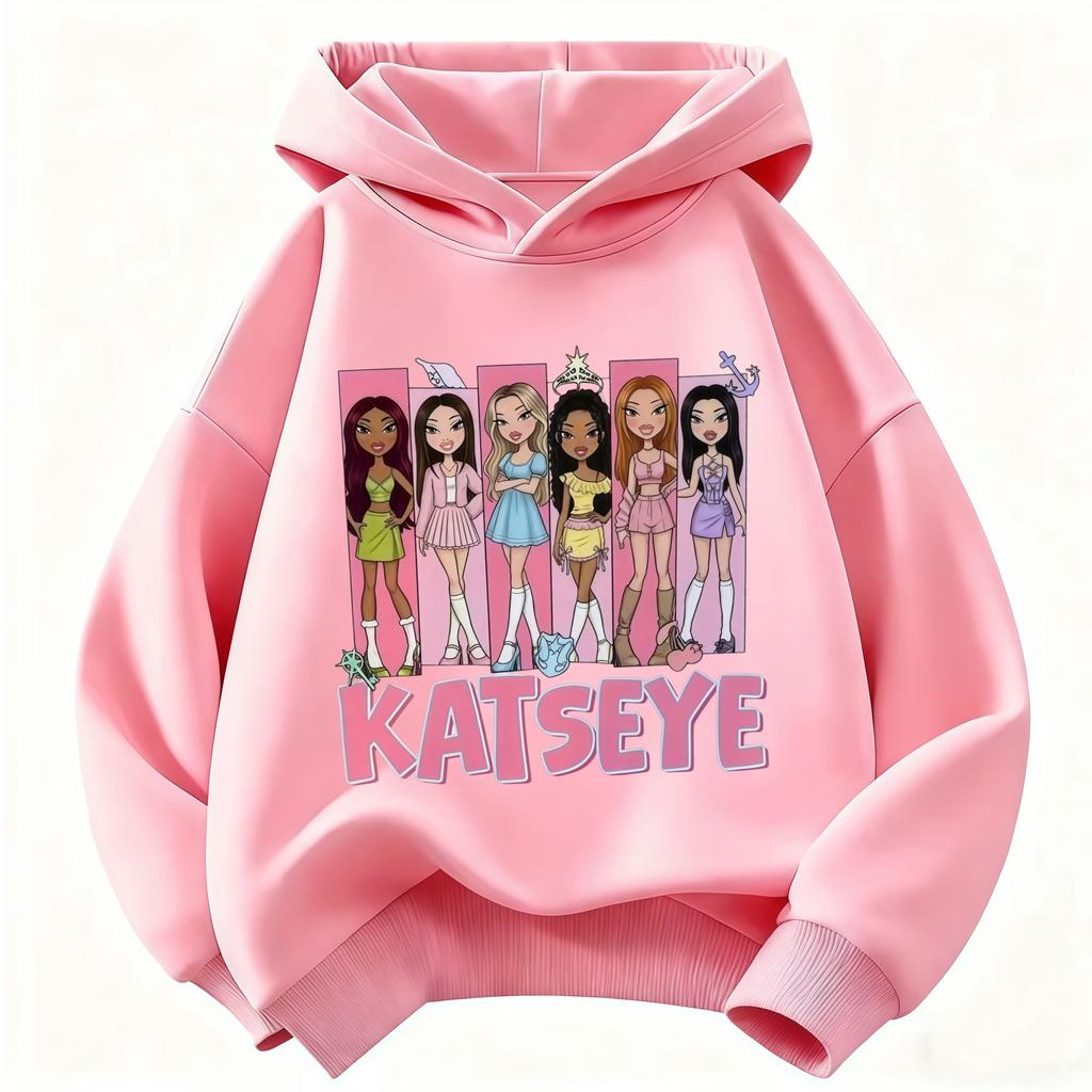 Kinder KATSEYE Cartoonfigur Kapuzenpullover Mädchen Langarm Kapuzenpullover Gruppe Grafik Pullover Kinder Freizeit Streetwear Oberteile