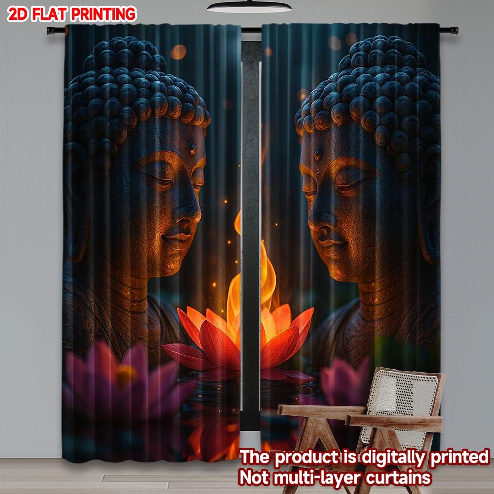 2D flat printing 2pcs Curtain figure of Buddha Digital Printed Polyester Drapes Party Decorations Perfect for Room bedroom wall