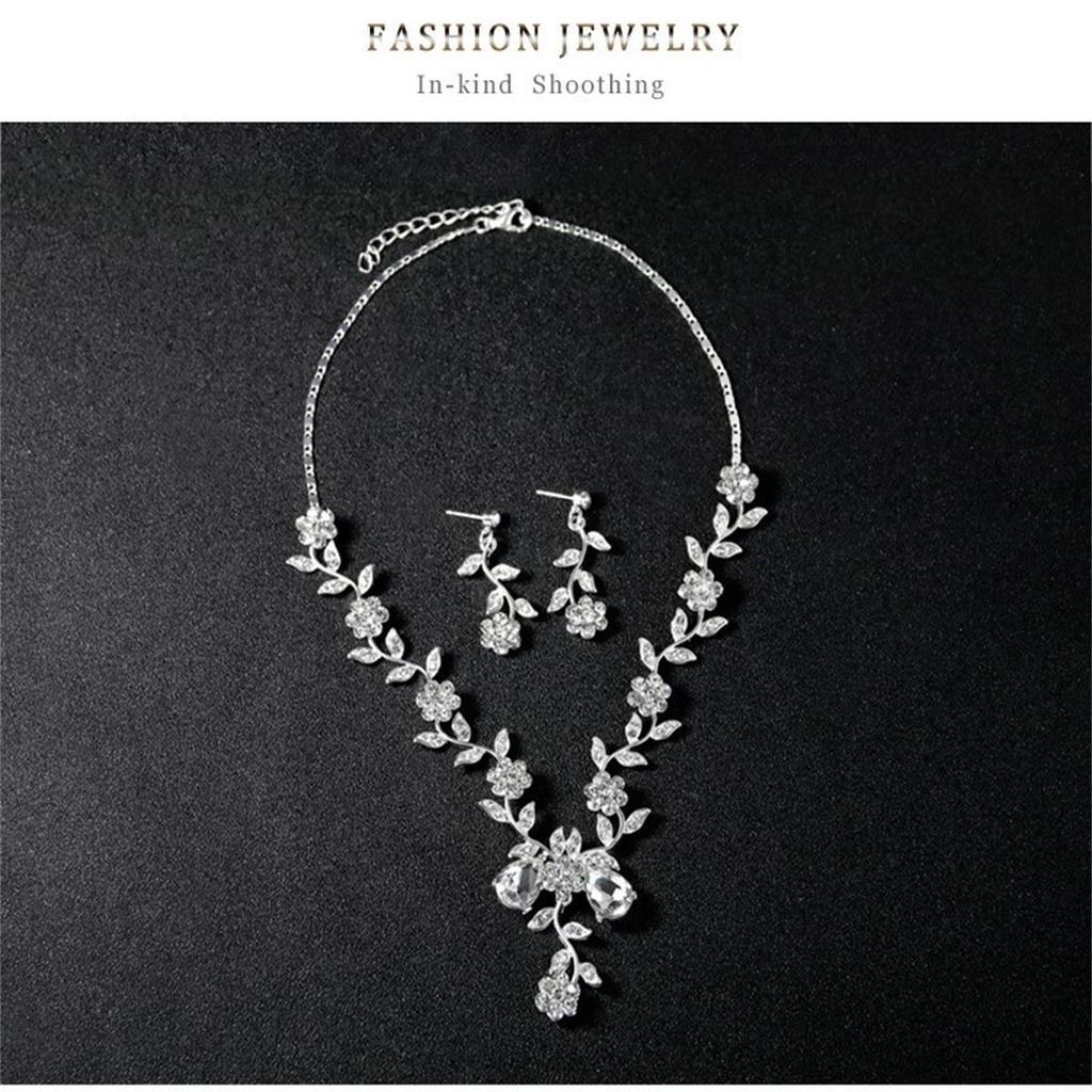 Braut Strass Silber Halskette & Ohrringe Set für Damen Abschlussball