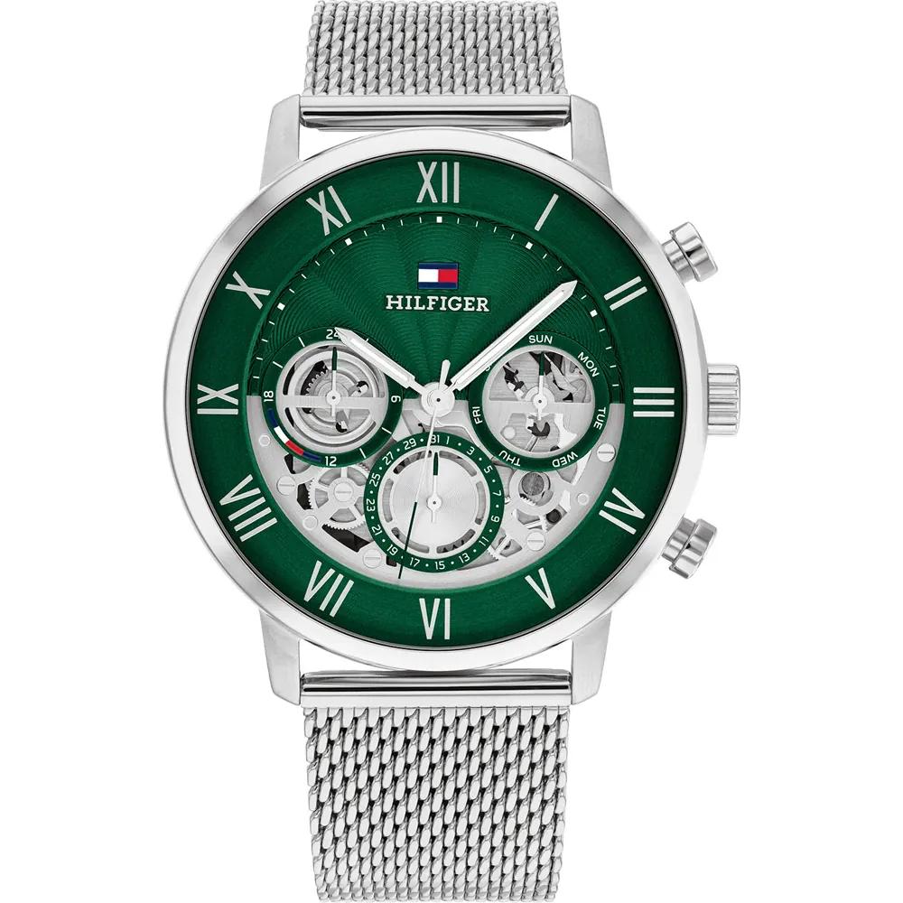 Tommy Hilfiger Men s Skeleton Chronograph Quartz Watch Green Dial Silver Case Silver Mesh Strap 1710567 серебряный