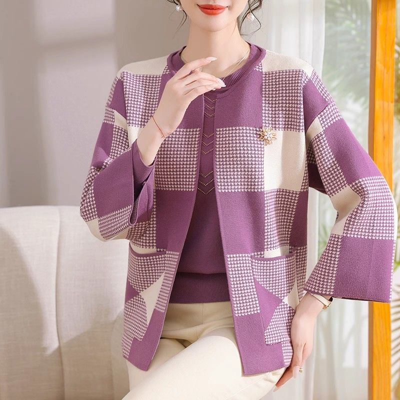 2pcs Fall Winter Women's Knitted Tops Set Plus Size Knitted Cardigan Pullover Sweater Two-Piece Set Open-front Cardigan Jacket Knitted Sweater Outfits