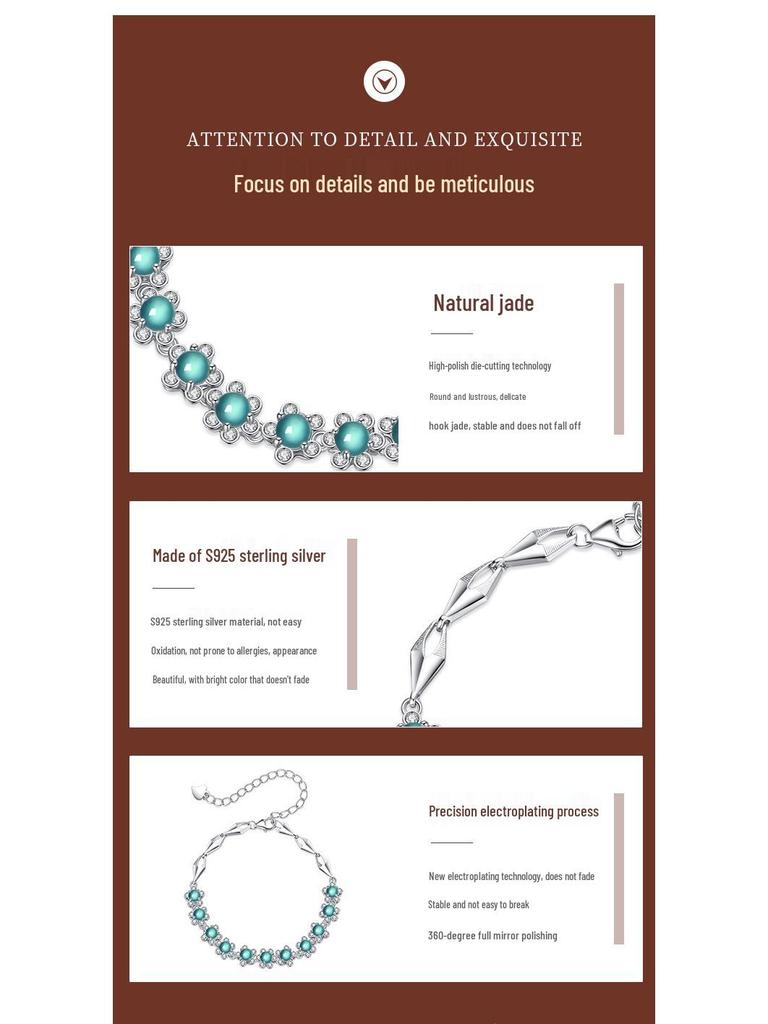 S925 Sterling Silver Blue Jade Bracelet: Stylish, Non-fading, Retro Chinese Design for Women
