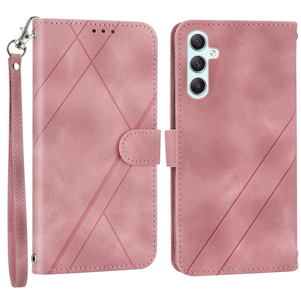 Für Samsung Galaxy S25 Hülle Geprägte Linie Leder Handyhülle mit praktischer Handschlaufe