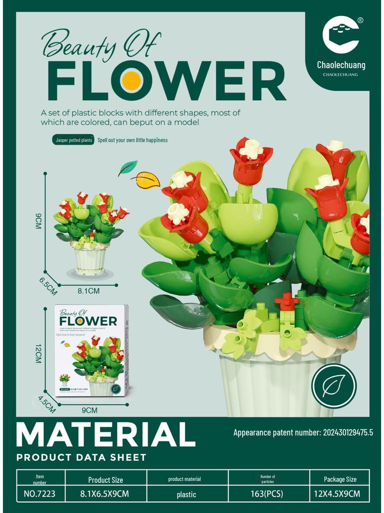 Compatible with Lego Potted Flower Blocks: Succulent & Rose Office Desk Ornaments for Kids' Assembly