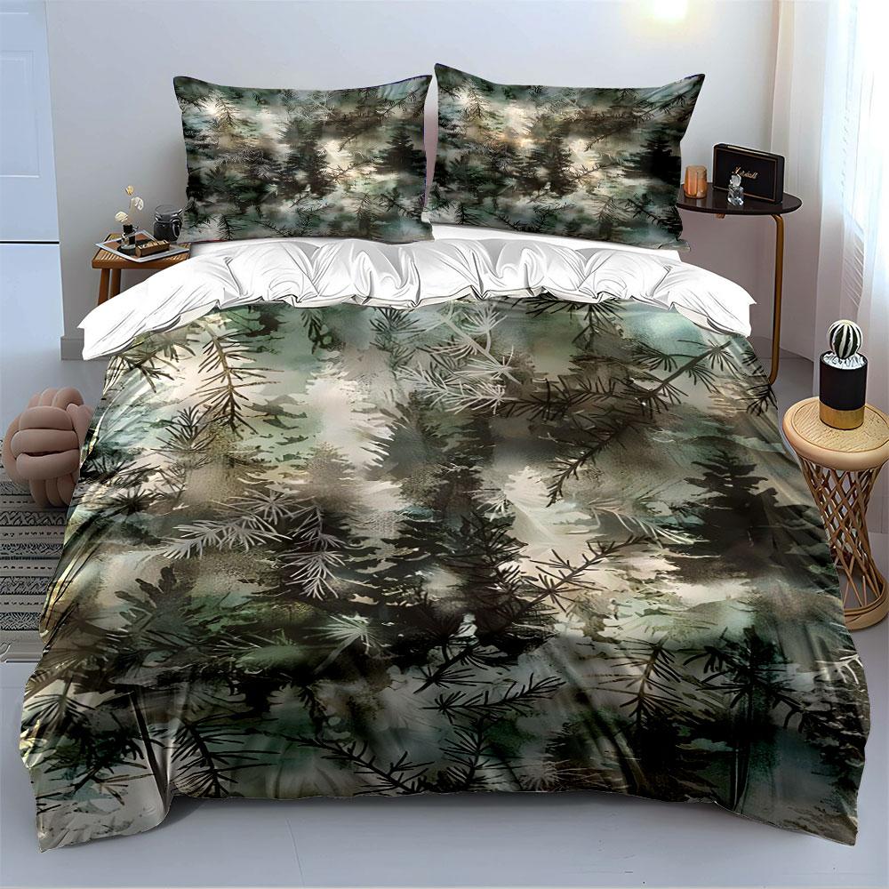 Forest Foliage Watercolor Print Bedding Duvet Cover Set  (1*Duvet Cover 2*Pillowcases, without duvet insert)