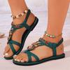 Womens Flat Sandals Summer Bohemian Vacation Style Sandals Retro Ethnic Style Sandals for Women Casual Open-toed Beach Sandalias