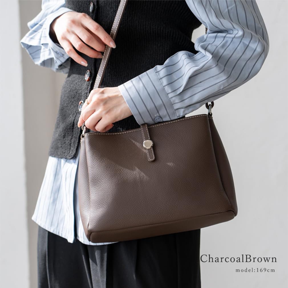 VITAFELICE Women's Leather 3-Room Shoulder Bag (sib-80035n) (Charcoal Brown)