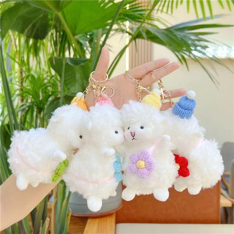 Cute Fluffy White Plush Sheep Keychain Soft Bell Backpack Pendant Gift For Kids Friends
