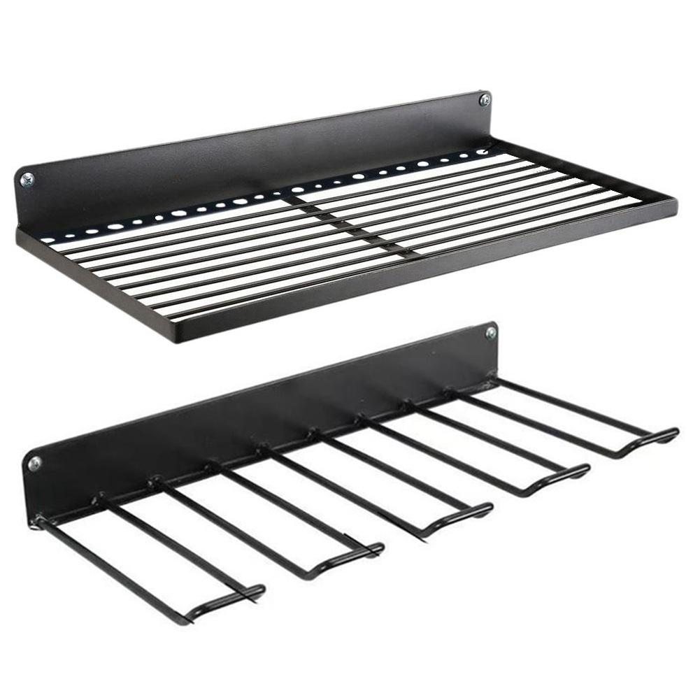 

Upper+Lower Layer Wall Mount Power Tool Storage Rack for Drills Screwdrivers Space Saving Metal Shelf A