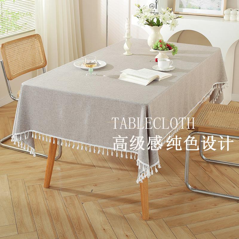Solid Color Tassel Cotton And Linen Tablecloth Simple High-End Coffee Table Decoration Rectangular Dining Table Cloth