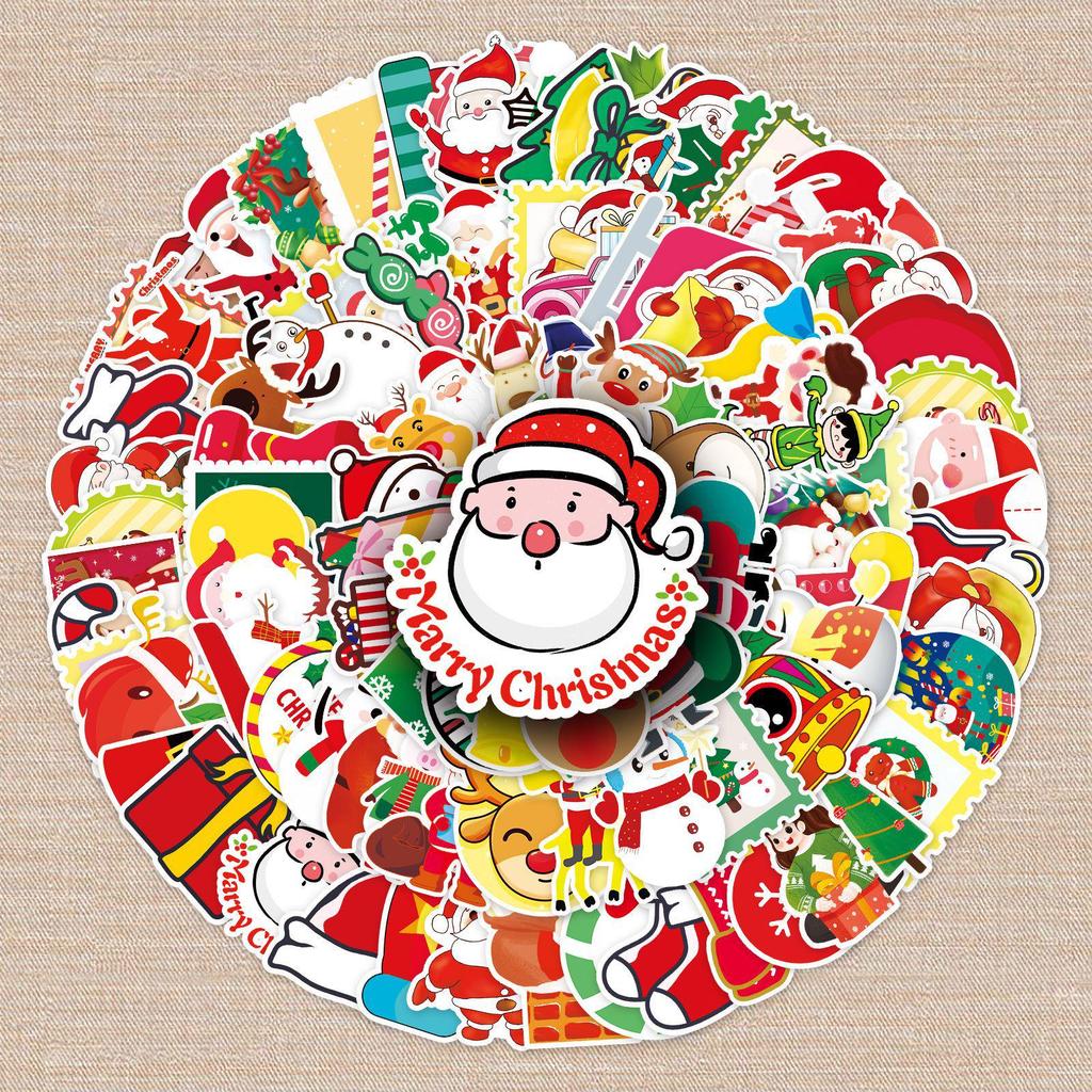 100 Sheets Christmas Cartoon Graffiti Stickers - DIY Waterproof Stickers for Phone Cases and Suitcases.