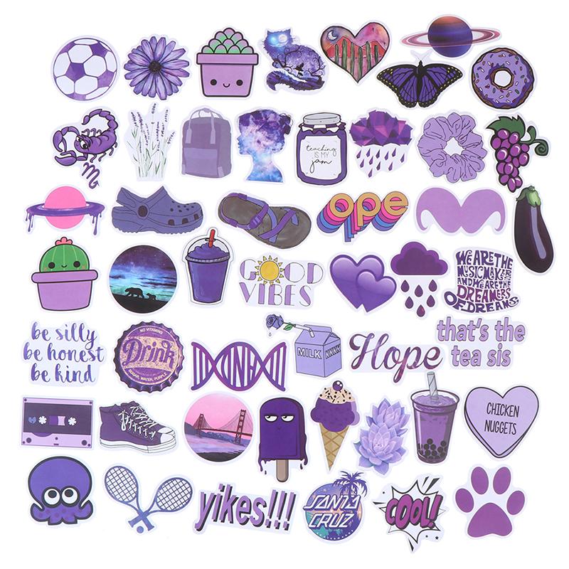 50Pcs Cartoon Purple Stickers Diy Suitcase Laptop Guitar Bicycle Car Decals