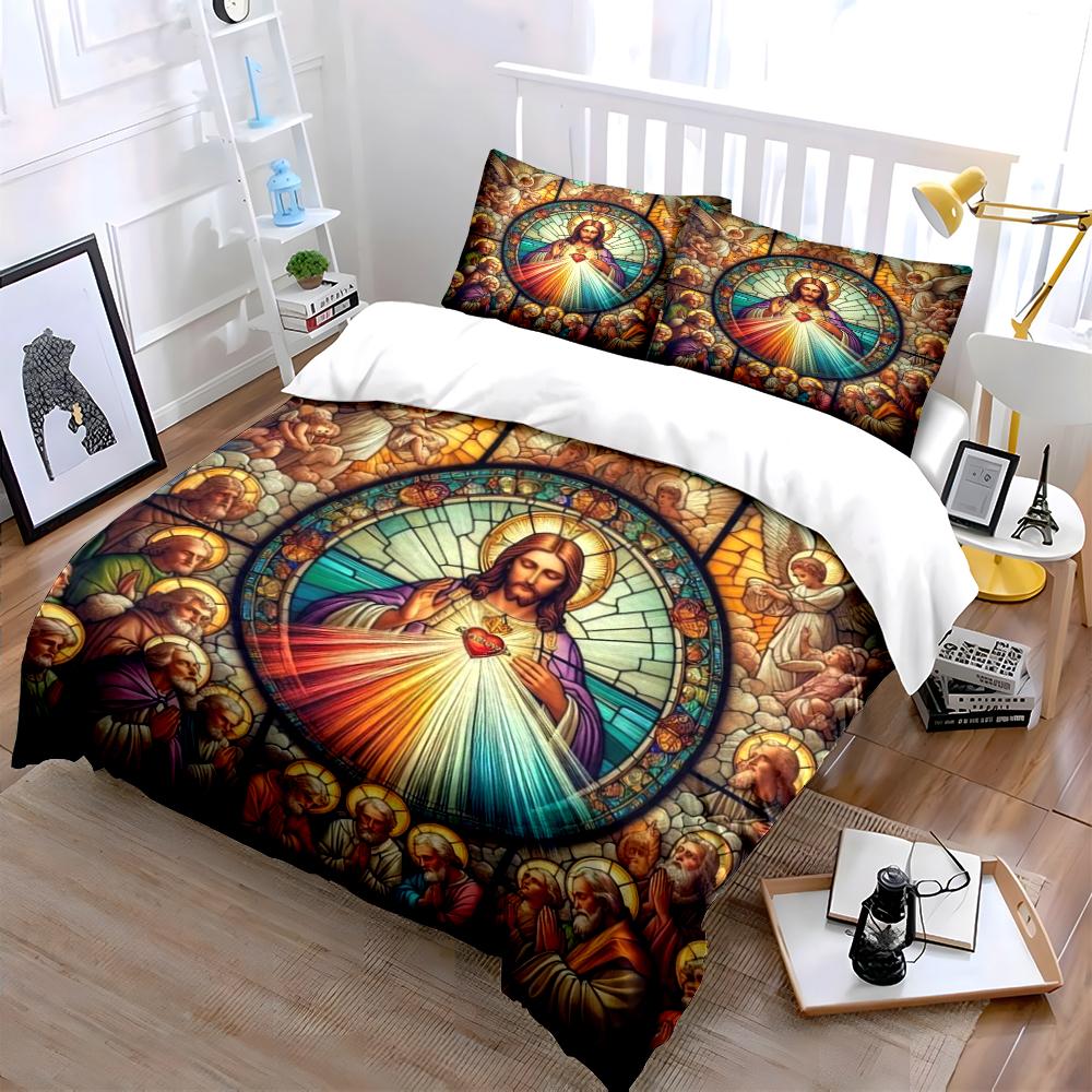 Sacred Heart Jesus Stained Glass Design Bedding set (1 duvet cover, 2 pillowcases, duvet not included)
