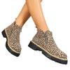 Plus Size Leopard Print Platform Martin Boots 2025 Winter New Side Zipper Round Toe Booties for Women
