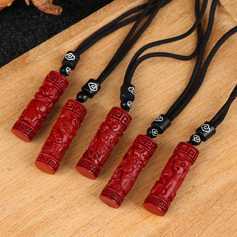 Luxuriöser roter Zinnober Anhänger Chinesisches Tierkreiszeichen Herzsutra Halskette Echter Naturschmuck Damen Accessoires Energie Geschenke