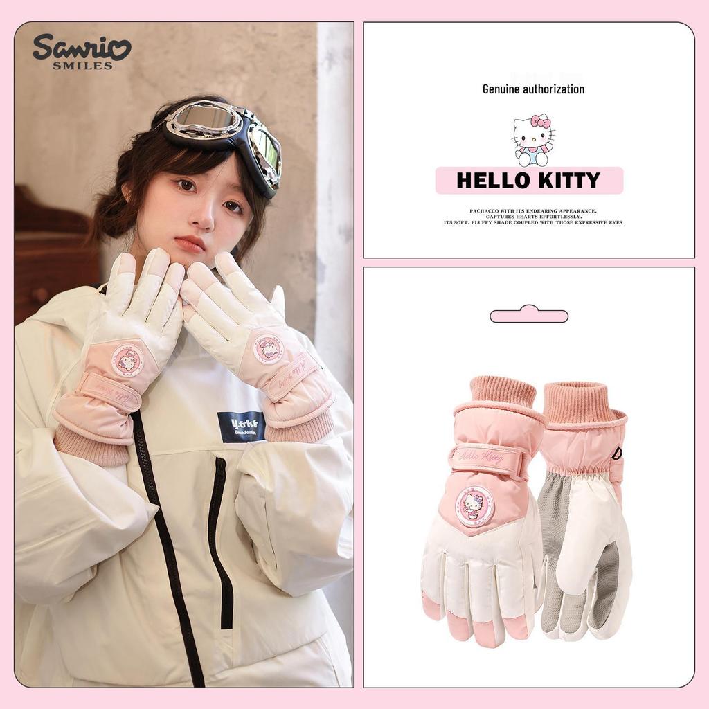 Sanrio Hello Kitty Women's Winter Ski Gloves - Thick Fleece, Warm Cotton, Touchscreen Compatible, Ideal for Riding & Cycling