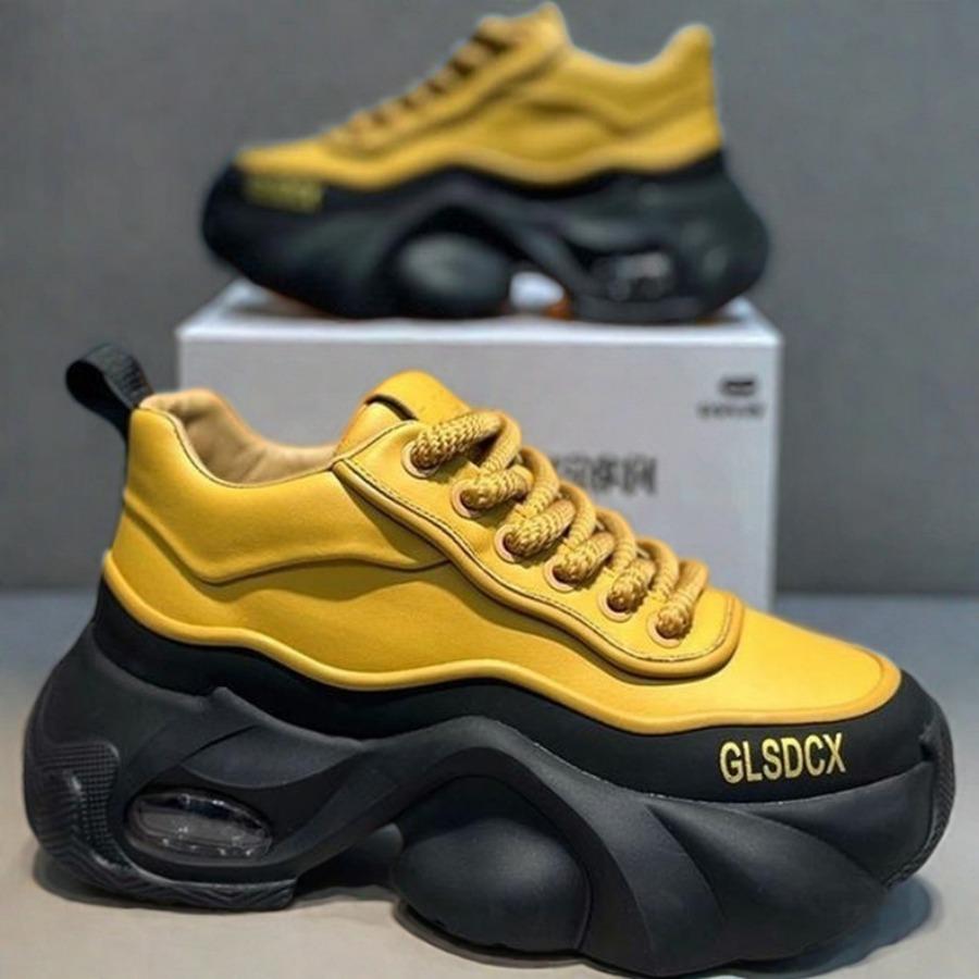 

Мужская обувь дизайнерского стиля 2025 года, осенне-зимняя, удобные мужские кроссовки на толстой платформе, модная повседневная обувь, спортивные кроссовки, теннис 44 жёлтый