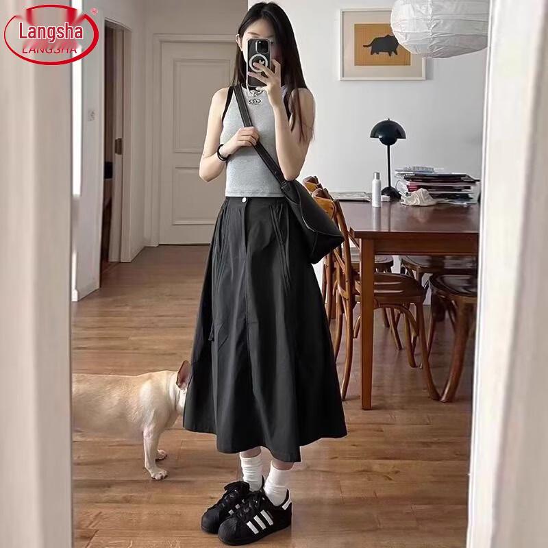 Women's High-Waist Drawstring A-Line Utility Skirt