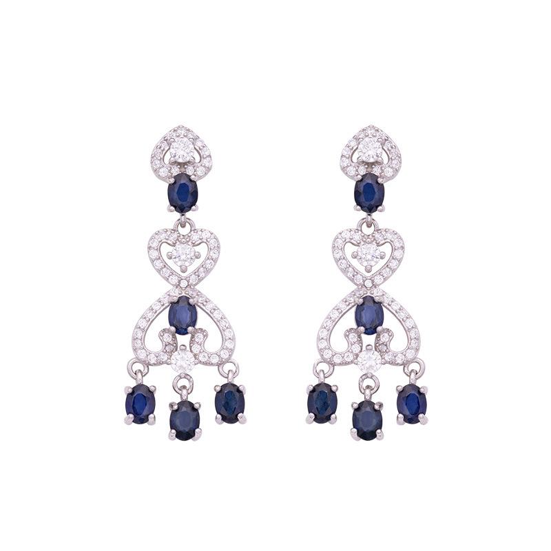 Natural Sapphire Colored Sapphire Stud Earrings Women'S S925 Sterling Silver Colored Sapphire Ear Jewelry Earrings