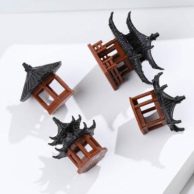 Mini Pagoda Statue Ancient Building Model Pavilion Hexagon Asian Exotic Environments Flower Vase Aquarium Dollhouse Decor
