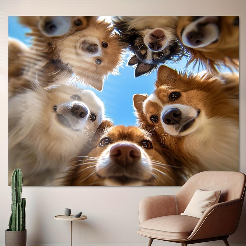 1 Stück Süße Hundegesichter Wandteppich Waschbares Polyester Wandbehang für Schlafzimmer Wohnzimmer Büro Party Heimdekoration