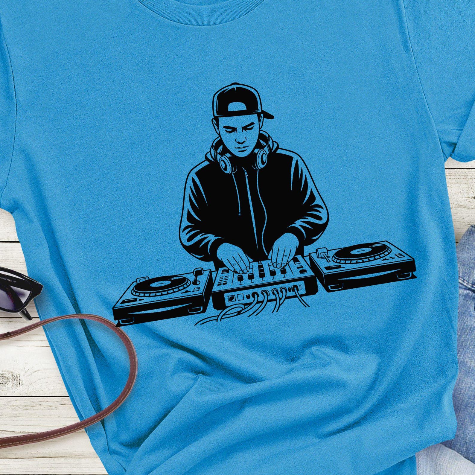 DJ Turntable Graphic T-Shirt | DJ Silhouette, Vinyl Mixer Tee, 6 colors 4XL