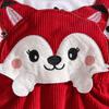 2025 Autumn/Winter Baby & Toddler Fox Heart Print Long Sleeve Footed Romper with Faux Straps & Headband