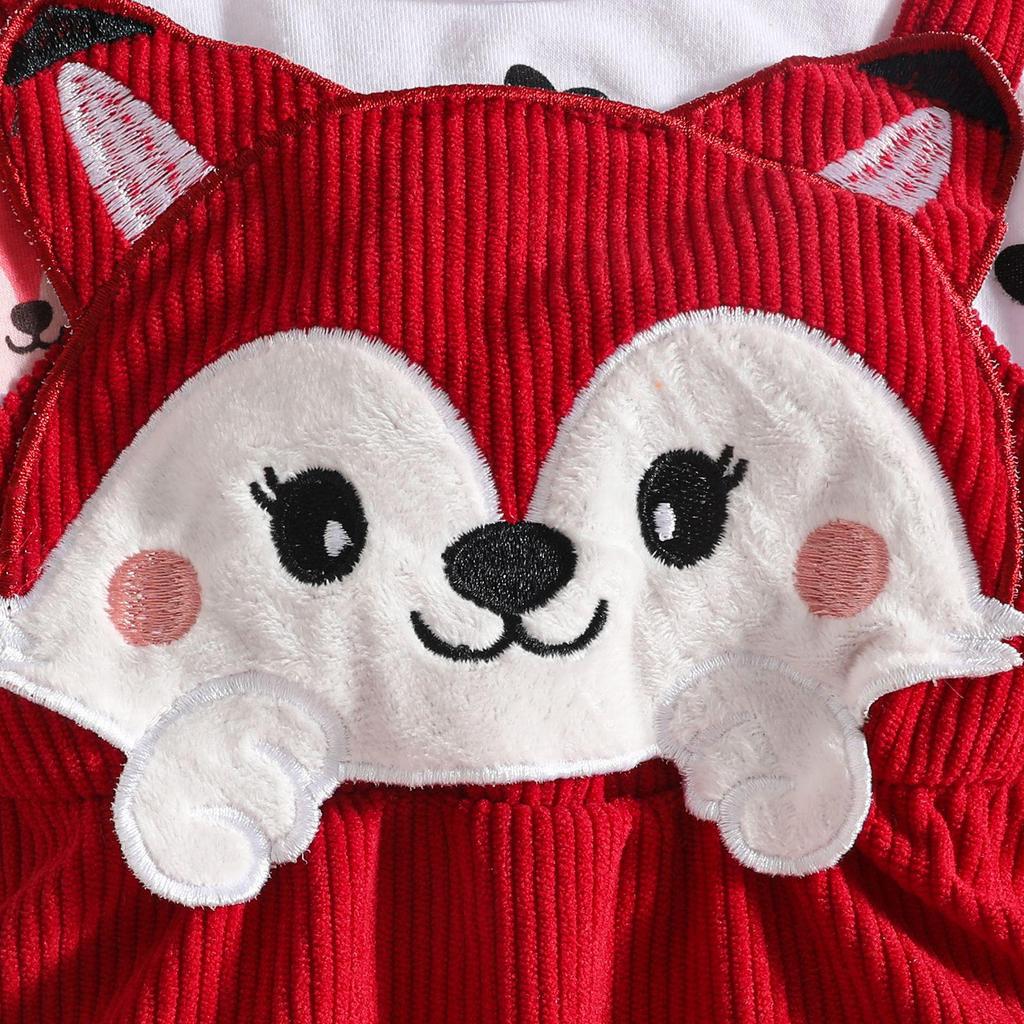 2025 Autumn/Winter Baby & Toddler Fox Heart Print Long Sleeve Footed Romper with Faux Straps & Headband