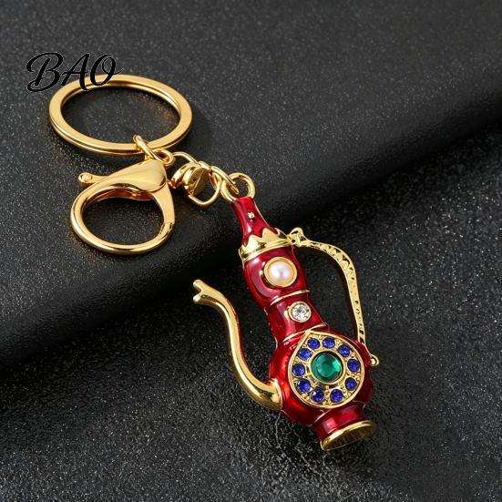 Decorative Pot Keychain Retro Teapot with Rhinestones, Ethnic Style Pitcher Key Handbag Ornament Charm Ring, Pendant for Handbags Backpacks
