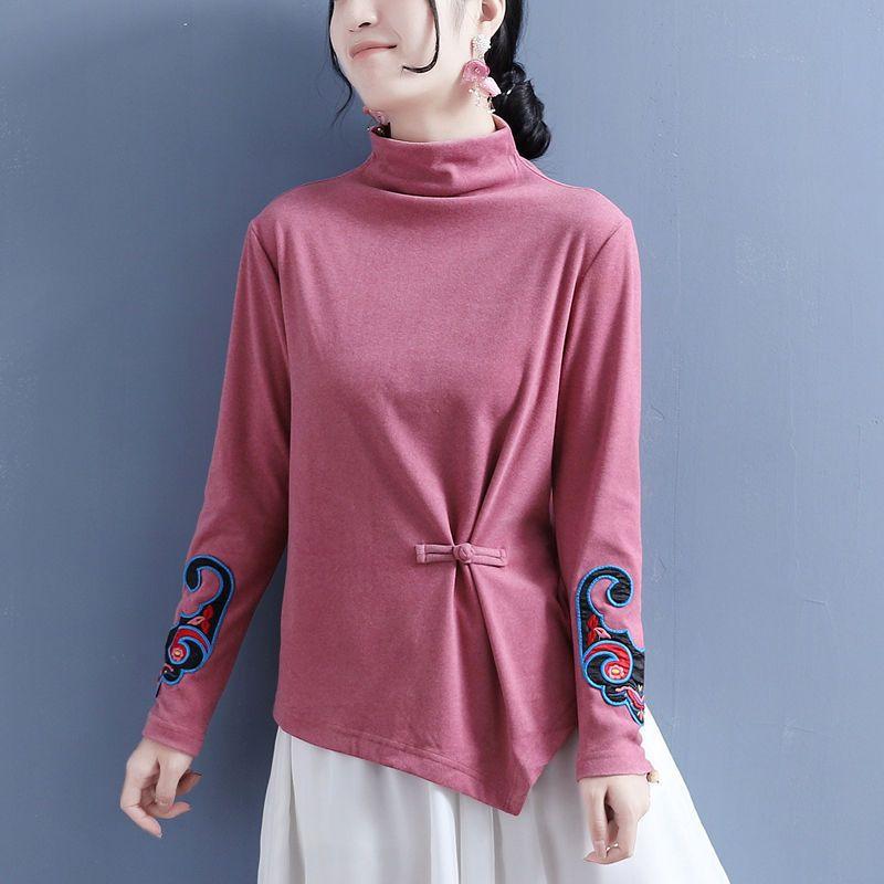 Double-sided Fleece Half-high Neck Bottom Shirt for Women with Autumn and Winter Fashionable Long-sleeved T-shirt In Spring and Autumn Tops