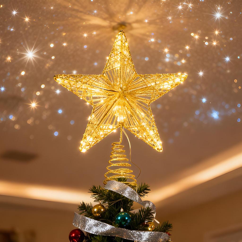 Christmas Tree Topper Decoration Iron Star-shaped LED Light Tree Toppers For Festival Wedding Party Office New Year Holiday